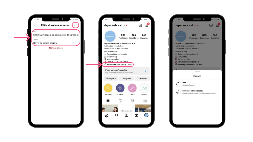 Editar enllaços Instagram